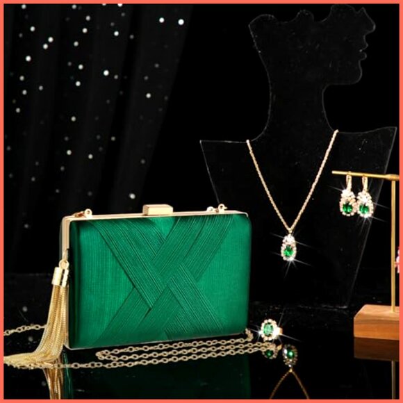 Satin Evening Clutch Purse with Rhinestone Jewelry Set